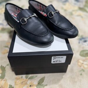 Gucci Black Leather Horsebit Slip-On Loafers